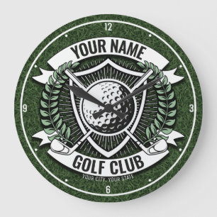 Grande Horloge Ronde NOM personnalisé Golfer Golf Club Turf Clubhouse