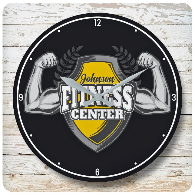 Grande Horloge Ronde Nom personnalisé Muscle Fitness Trainer Gym (Créateur téléchargé)
