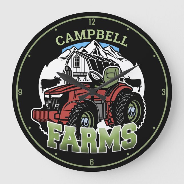 Grande Horloge Ronde Nom personnalisé Pays Fermes Grange Tracteur Fermi (Recto)