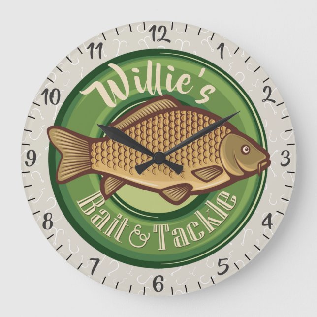 Grande Horloge Ronde NOM personnalisé Poisson Bait Tacker Pêcheur Pêche (Recto)