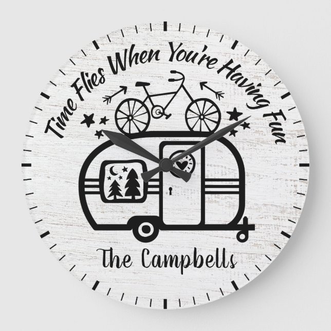 Grande Horloge Ronde Nom Personnalisé Remorque Camping Typographie (Recto)