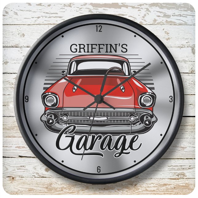Grande Horloge Ronde NOM Personnalisé Retro Classic Car Cruiser Garage (Créateur téléchargé)