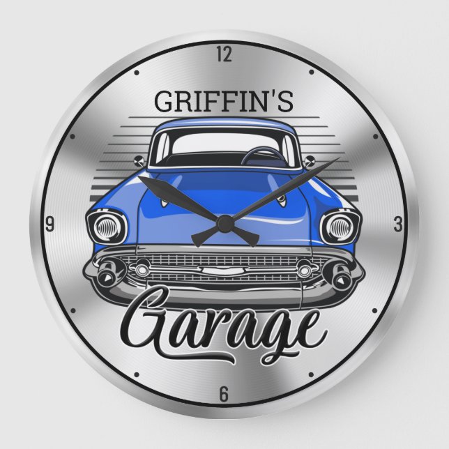 Grande Horloge Ronde NOM personnalisé Retro Hardtop Classic Car Garage (Recto)