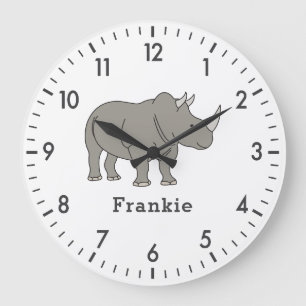 Grande Horloge Ronde Nom personnalisé unique du garçon de Cute Rhino