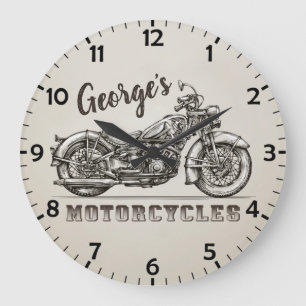 Grande Horloge Ronde NOM PERSONNALISÉ Vintage Motorcycle Biker Garage