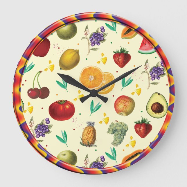 Grande Horloge Ronde Nom Personnel Fruit Tropical Et Légumes (Recto)