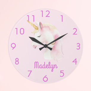 Grande Horloge Ronde Nom rose de la licorne