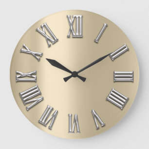 Grande Horloge Ronde Nombre romain argenté gris en métal gris gris en