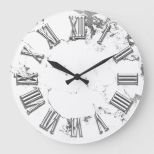 Grande Horloge Ronde Nombre romain en métal de pierre grise blanche