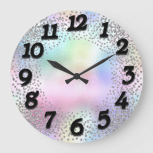 Grande Horloge Ronde Nombre rose Unicorn Parties scintillant Holographe