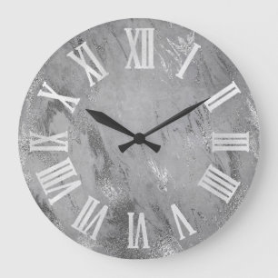 Grande Horloge Ronde Nombres romains argentés gris de gris argenté
