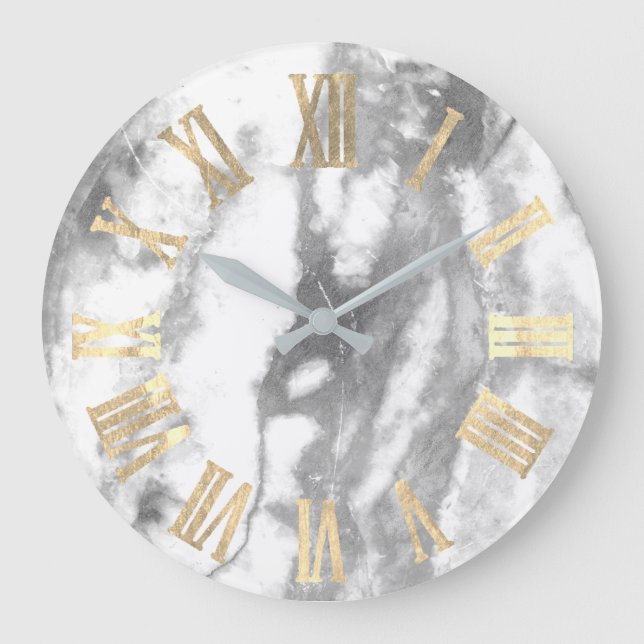 Grande Horloge Ronde Nombres romains de Faux d'argent de pierre grise (Recto)