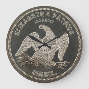 Grande Horloge Ronde Nommé Argent 1865 Dollar Mariage Ou Anniversaire