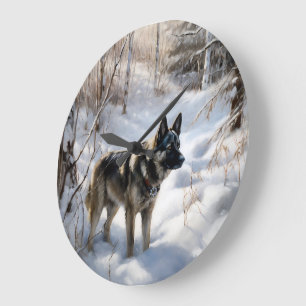 Grande Horloge Ronde Norvégien Elkhat Laisser Neige Noël