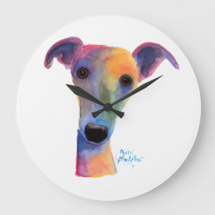 Grande Horloge Ronde Nosey Dog ' Pansy ' par Shirley MacArthur
