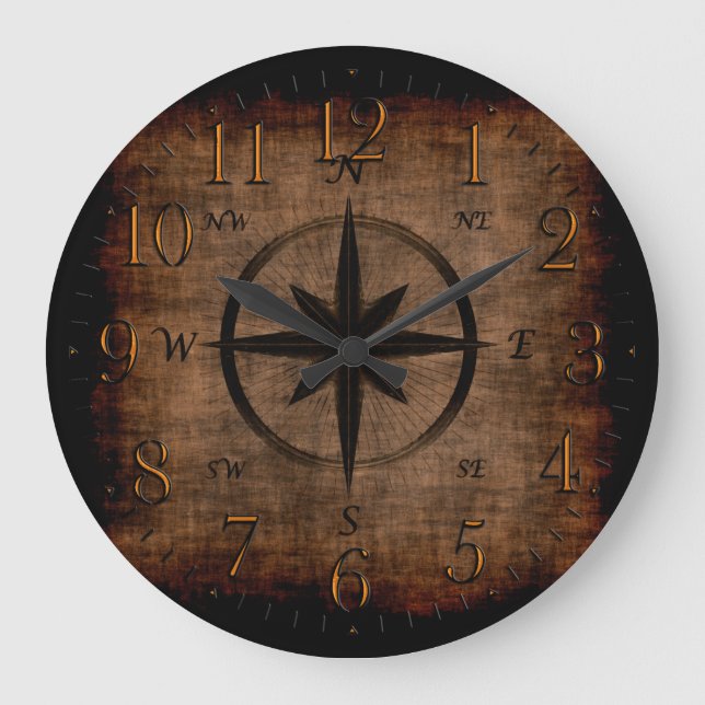 Grande Horloge Ronde Nostalgique vieux Rose de boussole (Recto)