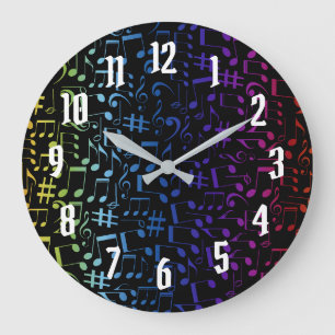 Grande Horloge Ronde Notes de musique colorées Musiciens Amateurs de mu