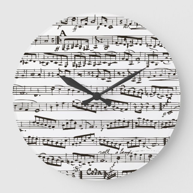 Grande Horloge Ronde Notes musicales en noir et blanc (Recto)