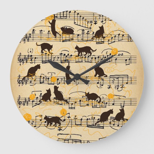 Grande Horloge Ronde Notes musicales et chatons (Recto)