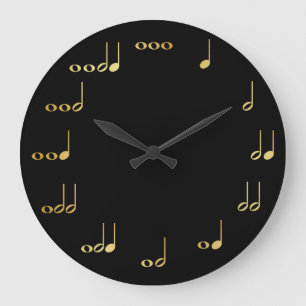 Grande Horloge Ronde Notes musicales - noir et or