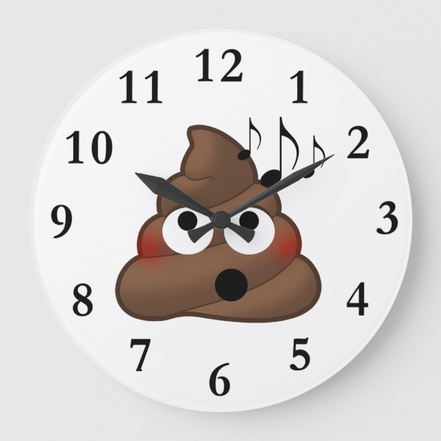 Grande Horloge Ronde Notes musicales Poop Emoji (Recto)