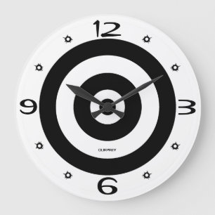 Grande Horloge Ronde Notre proie Home Room Mur Cible Trous de balle B&W