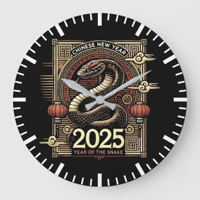 Grande Horloge Ronde Nouvel An chinois 2025 Année du serpent Année luna (Recto)