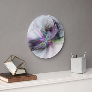 Grande Horloge Ronde Nouvelle vie, fantaisie d'art abstrait fractal col