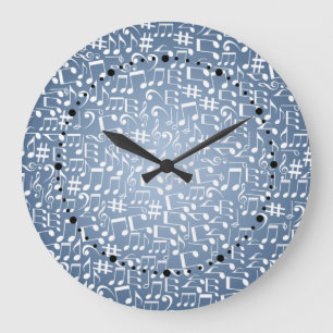 Grande Horloge Ronde Nuances Bleu Fumé Sombres à Légers Notes de Musiqu
