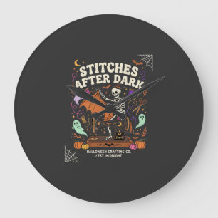 Grande Horloge Ronde Nuit de couture de squelette d'Halloween