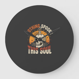 Grande Horloge Ronde Nuit de squelette courageux d'Halloween