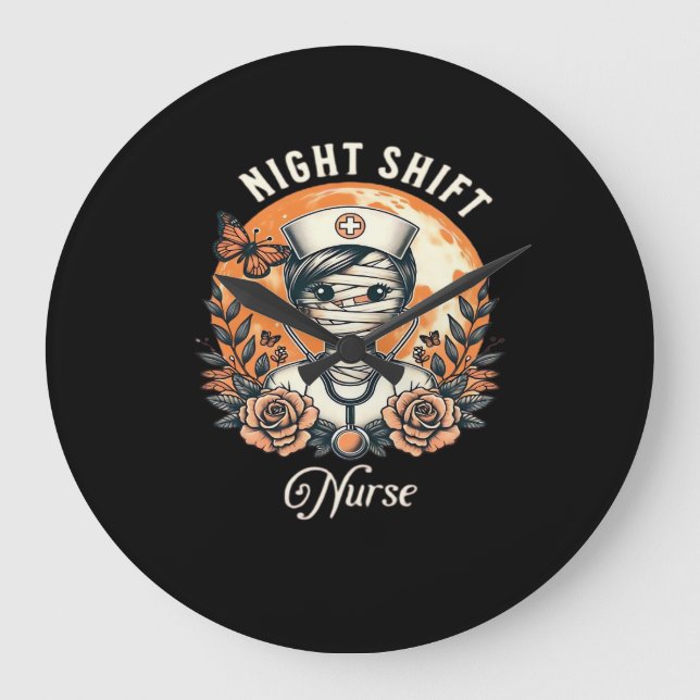 Grande Horloge Ronde Nuit Shift Nurse maman Halloween Healthcare Flora (Recto)