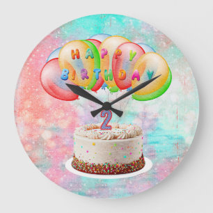 Grande Horloge Ronde Numéro 2 Bougie sur gâteau, Joyeux anniversaire, C