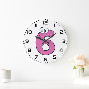 Grande Horloge Ronde Numéro de dessin 6 amusant violet souriant six