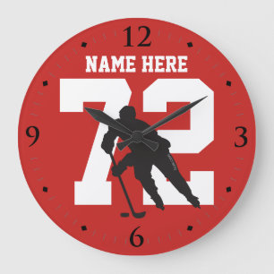 Grande Horloge Ronde Numéro de nom du joueur de hockey personnalisé e