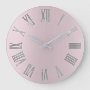 Grande Horloge Ronde Numéro de roman métallique rose Lavender