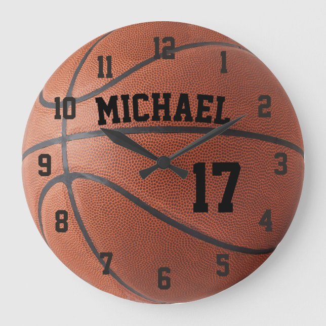 Grande Horloge Ronde Numéro personnalisé du nom du basket-ball (Recto)