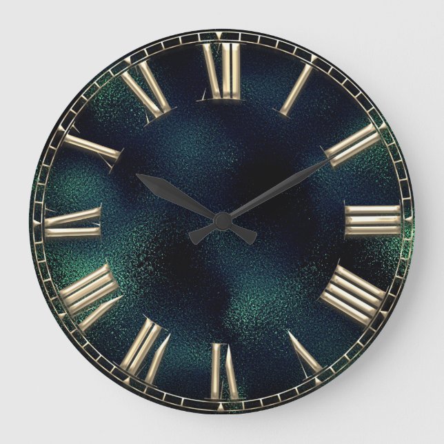 Grande Horloge Ronde Numéro romain Tropical Green Gold Glass métallique (Recto)