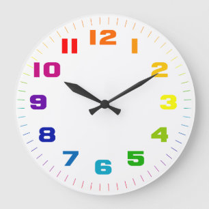 Grande Horloge Ronde Numéros de roue couleur sur blanc