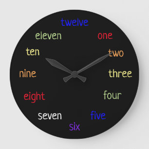 Grande Horloge Ronde Numéros d'horloge colorés dans l'écriture