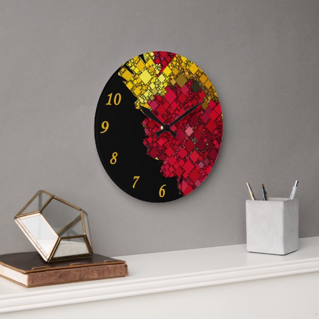 Grande Horloge Ronde Numéros d'or géométriques contemporains Abstraits (Bureau)