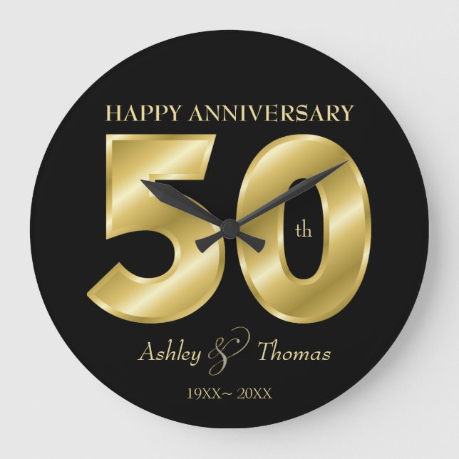 Grande Horloge Ronde Numéros Dorés Brillants (Recto)