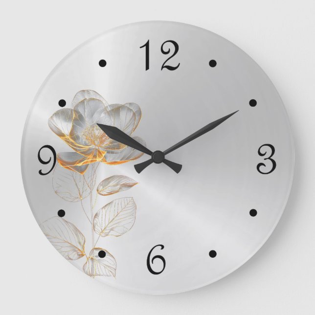 Grande Horloge Ronde Numéros Gold Flower Silver (Recto)