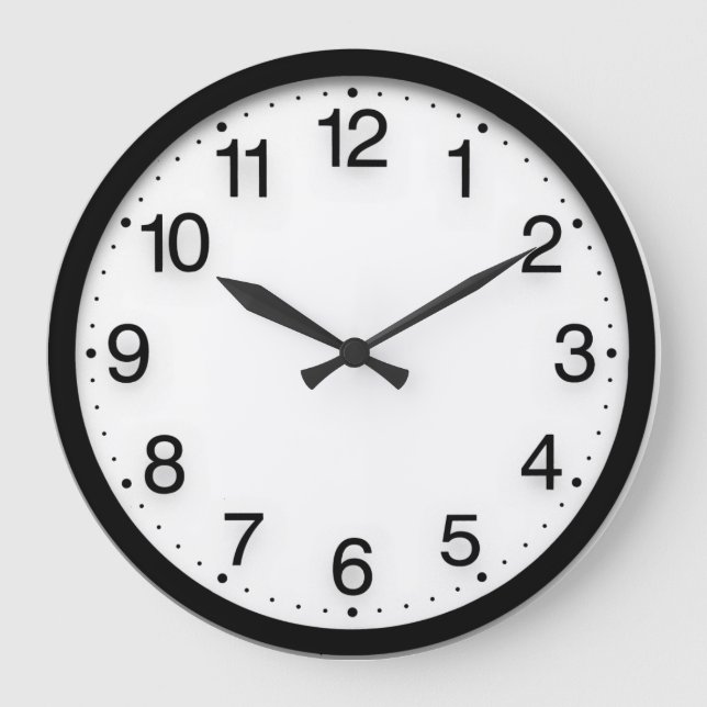Grande Horloge Ronde Numéros Minimalisme Noir Blanc Classé Élégant (Recto)
