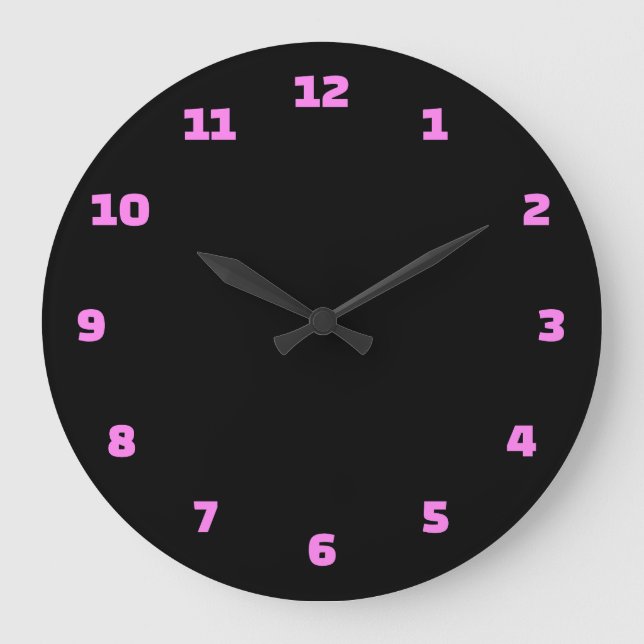Grande Horloge Ronde Numéros noir et rose moderne (Recto)