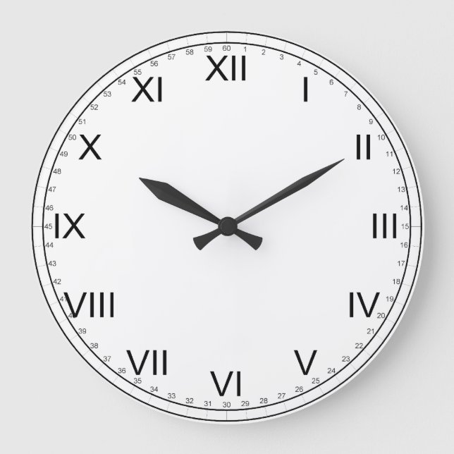 Grande Horloge Ronde Numéros noirs et blancs-romains simples (Recto)