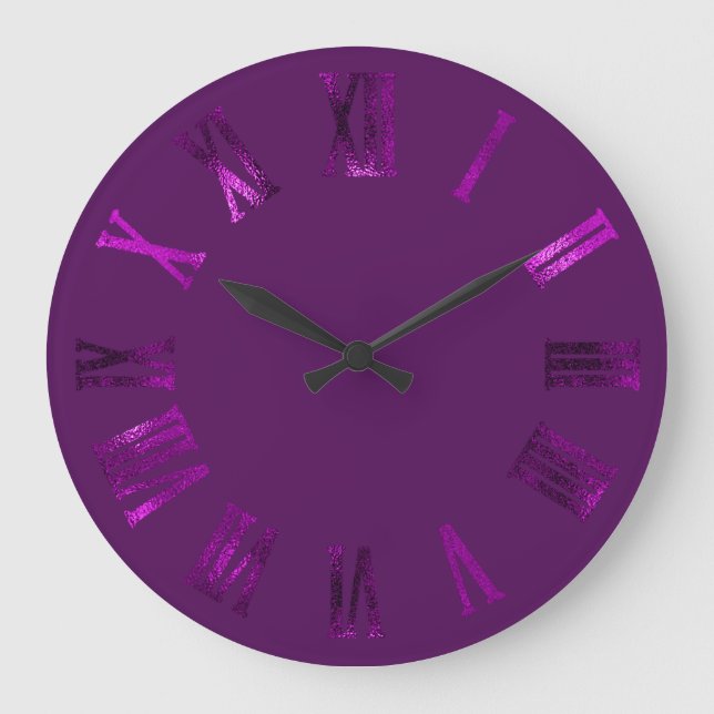 Grande Horloge Ronde Numéros romains d'argent métallique violet magenta (Recto)