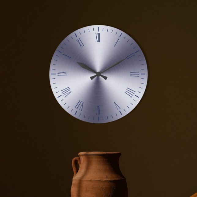 Grande Horloge Ronde Numéros romains en métal brossé moderne (Créateur téléchargé)