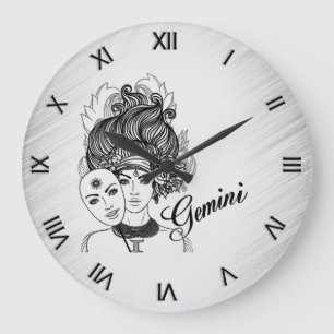 Grande Horloge Ronde Numéros romains Gemini Masqué Lady Zodiac