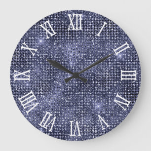 Grande Horloge Ronde Numéros romains Marine Disco Parties scintillant